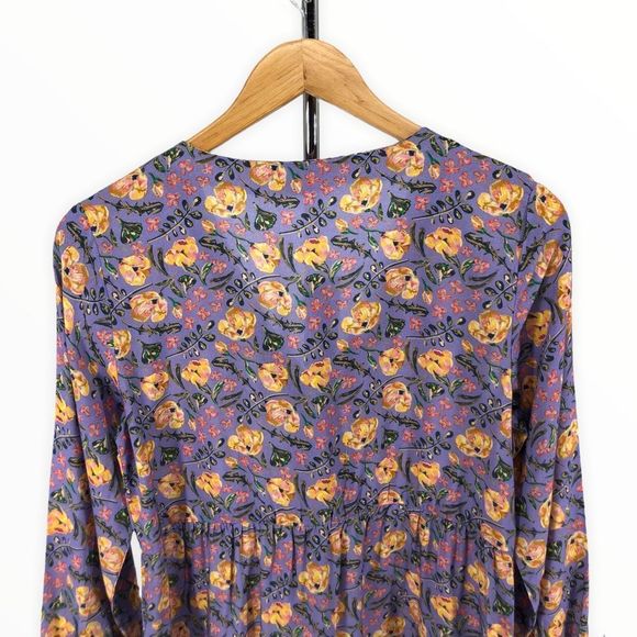 Nrvna Mode Jeanne Purple Floral Mini Shirt Dress Long Sleeve size Small NWT - Picture 6 of 12